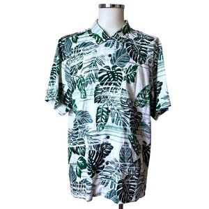 Tommy Bahama Mens Large 100% Silk Hawaiian‎ Aloha Shirt Green Leaf Short Sleeve